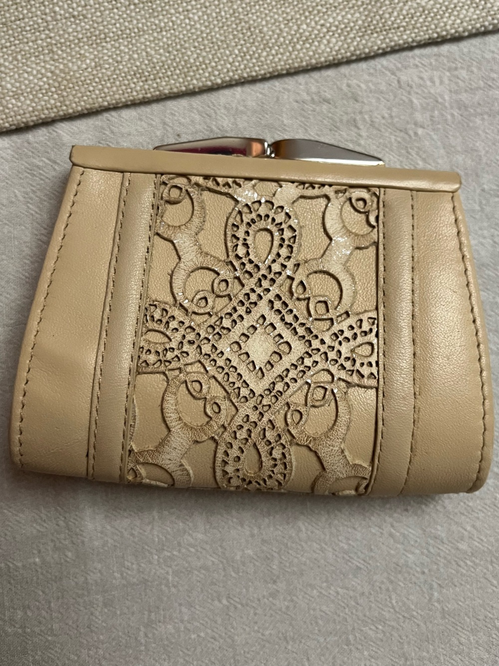 Brighton Beige Embossed Leather Coin Wallet  Vintage